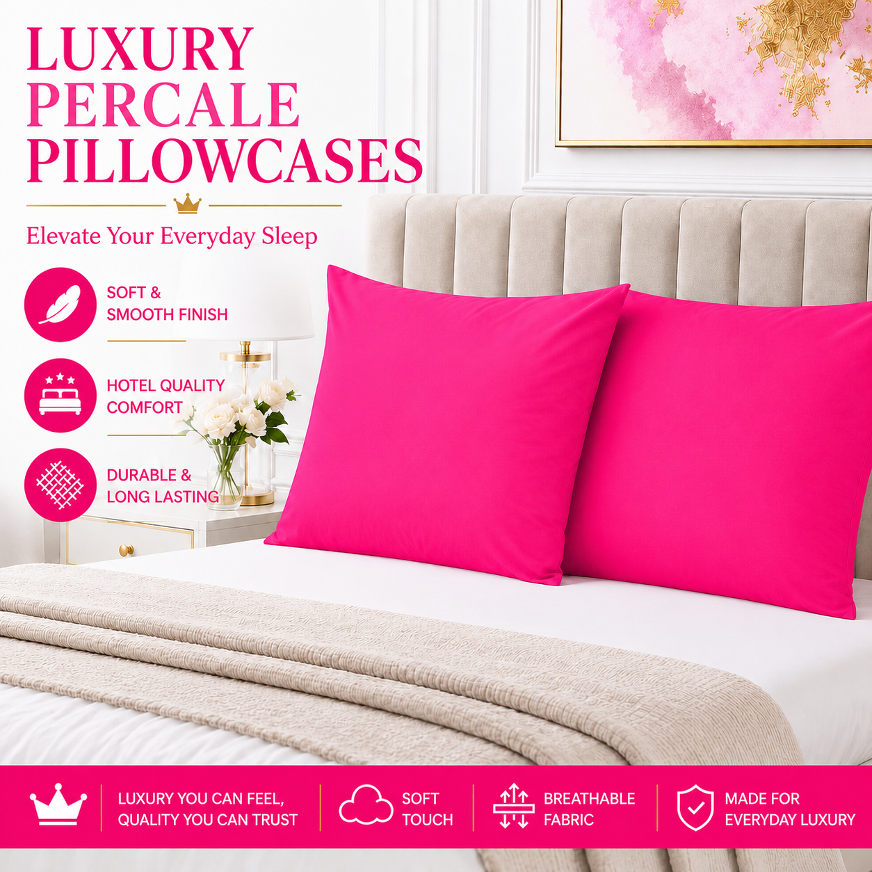 Housewife Polycotton Pillowcases Pair – Luxury Plain Dyed Easy Care Bedding | Night Zone