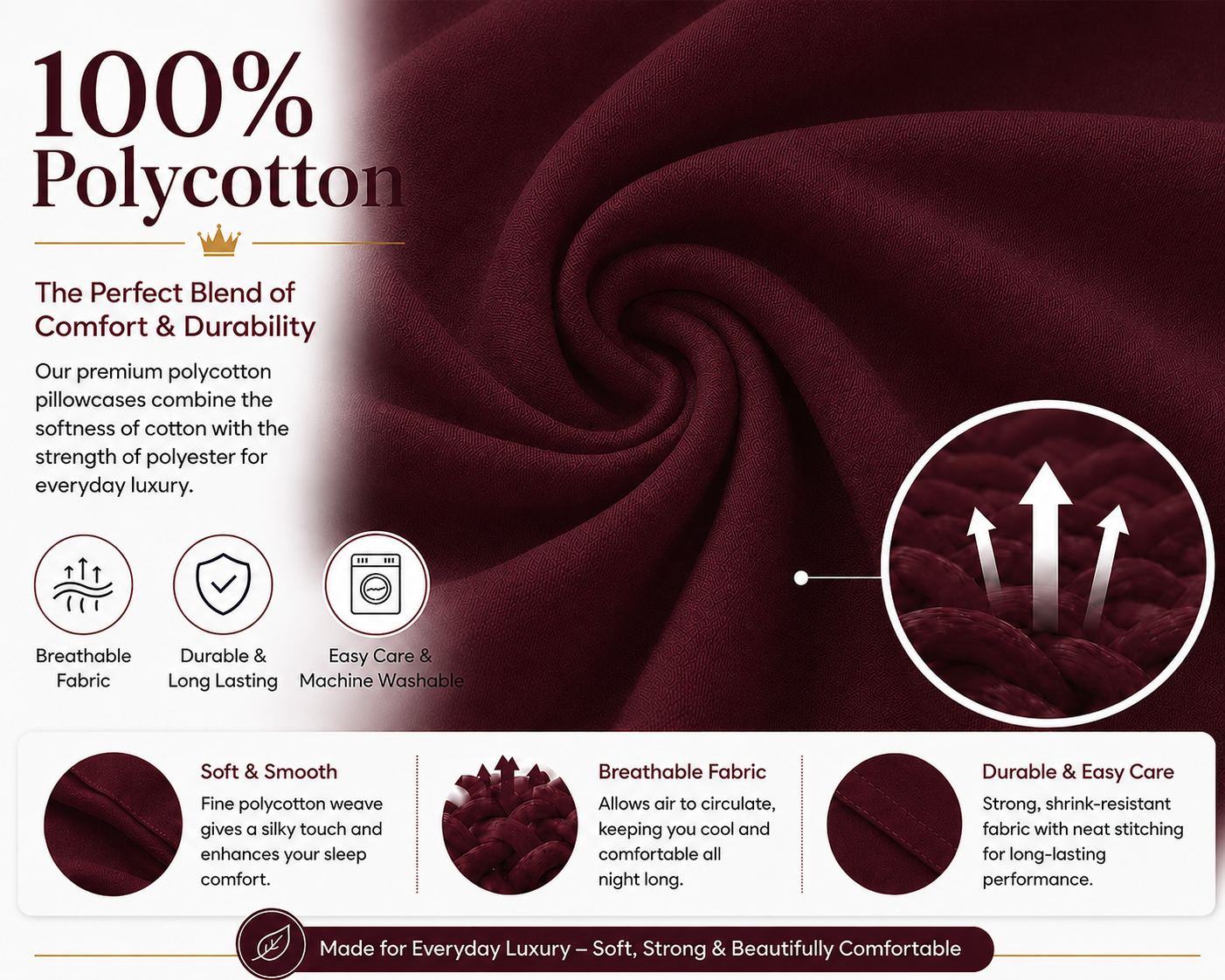 Housewife Polycotton Pillowcases Pair – Luxury Plain Dyed Easy Care Bedding | Night Zone