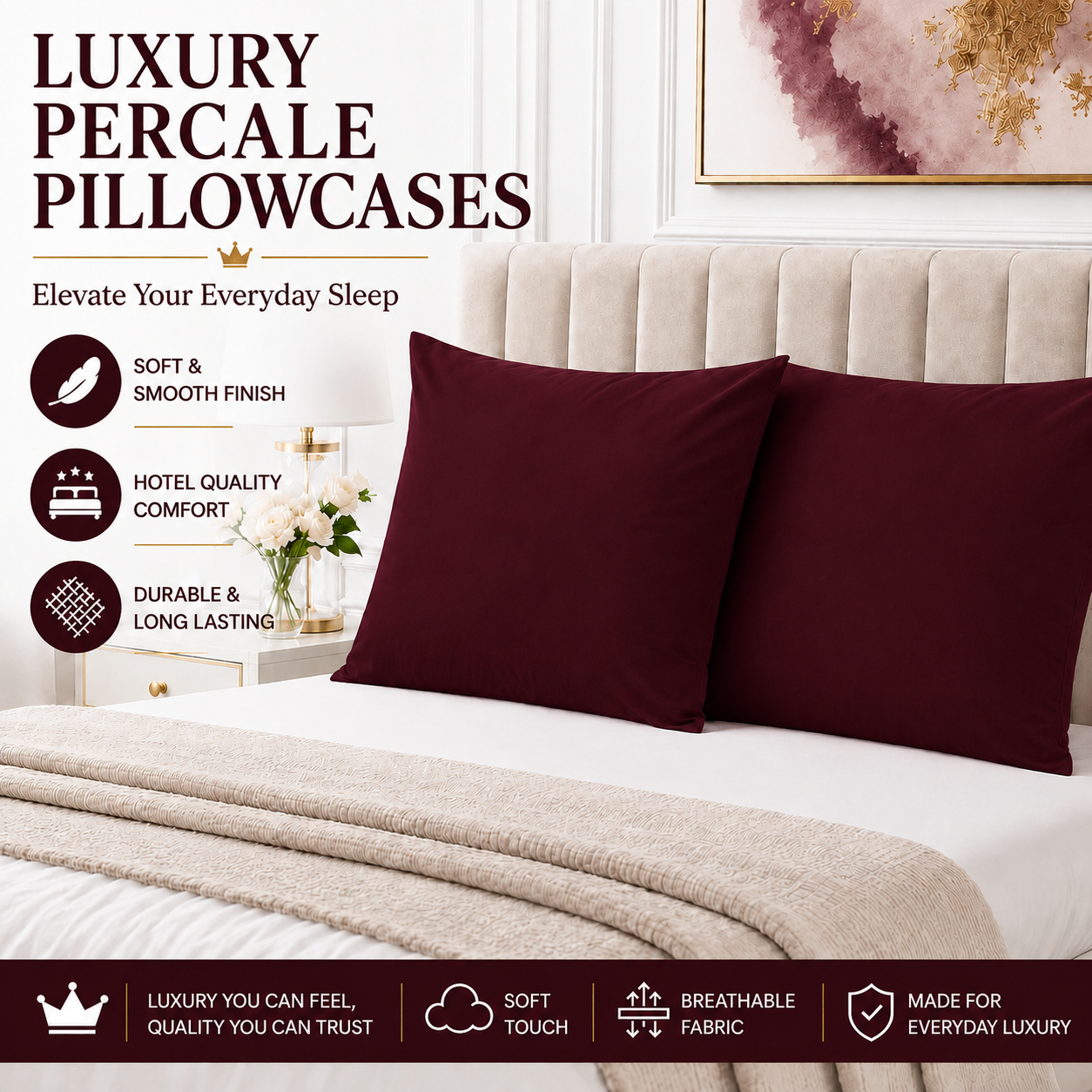 Housewife Polycotton Pillowcases Pair – Luxury Plain Dyed Easy Care Bedding | Night Zone