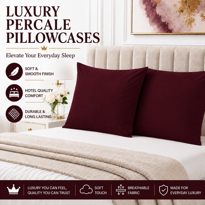 Housewife Polycotton Pillowcases Pair – Luxury Plain Dyed Easy Care Bedding | Night Zone