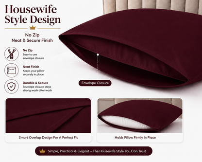 Housewife Polycotton Pillowcases Pair – Luxury Plain Dyed Easy Care Bedding | Night Zone