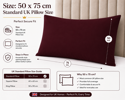 Housewife Polycotton Pillowcases Pair – Luxury Plain Dyed Easy Care Bedding | Night Zone