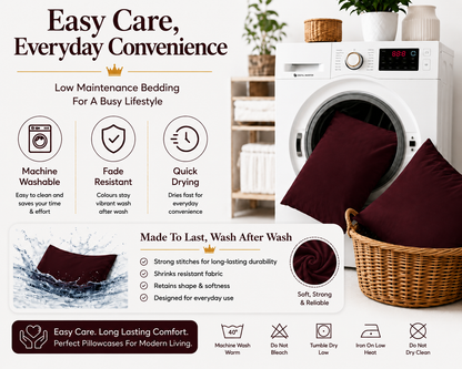 Housewife Polycotton Pillowcases Pair – Luxury Plain Dyed Easy Care Bedding | Night Zone