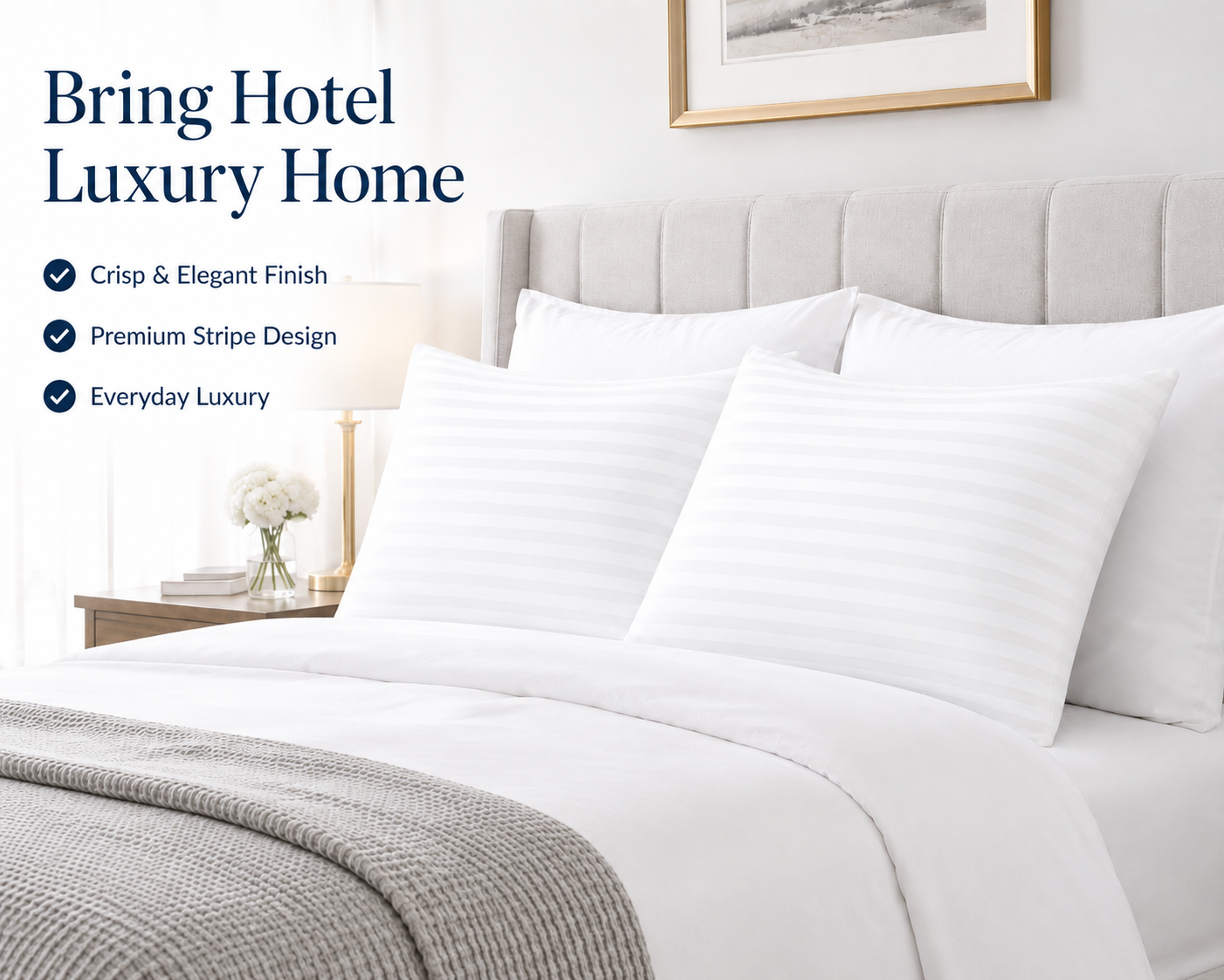 250 Thread Count Stripe Pillowcase Set – 100% Cotton Hotel Quality Bedding | Night Zone