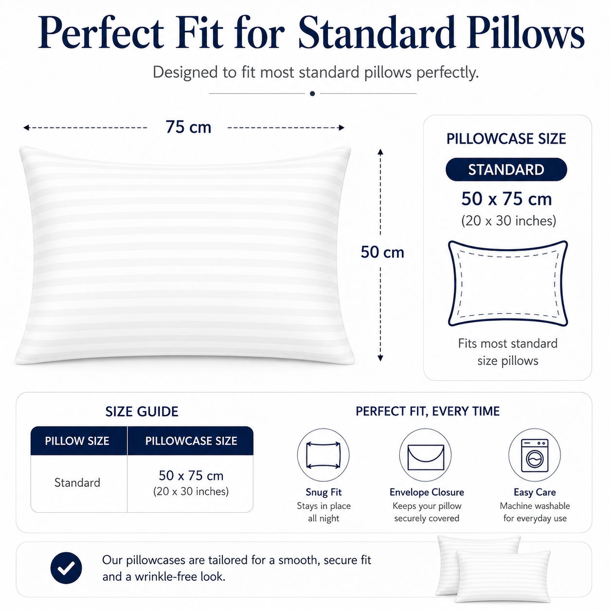 250 Thread Count Stripe Pillowcase Set – 100% Cotton Hotel Quality Bedding | Night Zone
