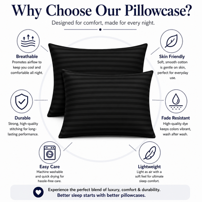 250 Thread Count Stripe Pillowcase Set – 100% Cotton Hotel Quality Bedding | Night Zone