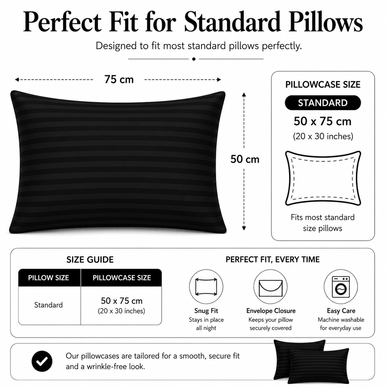 250 Thread Count Stripe Pillowcase Set – 100% Cotton Hotel Quality Bedding | Night Zone