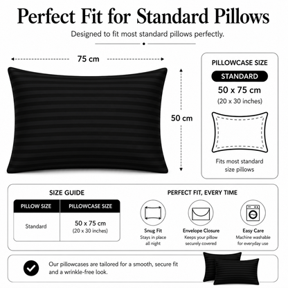 250 Thread Count Stripe Pillowcase Set – 100% Cotton Hotel Quality Bedding | Night Zone