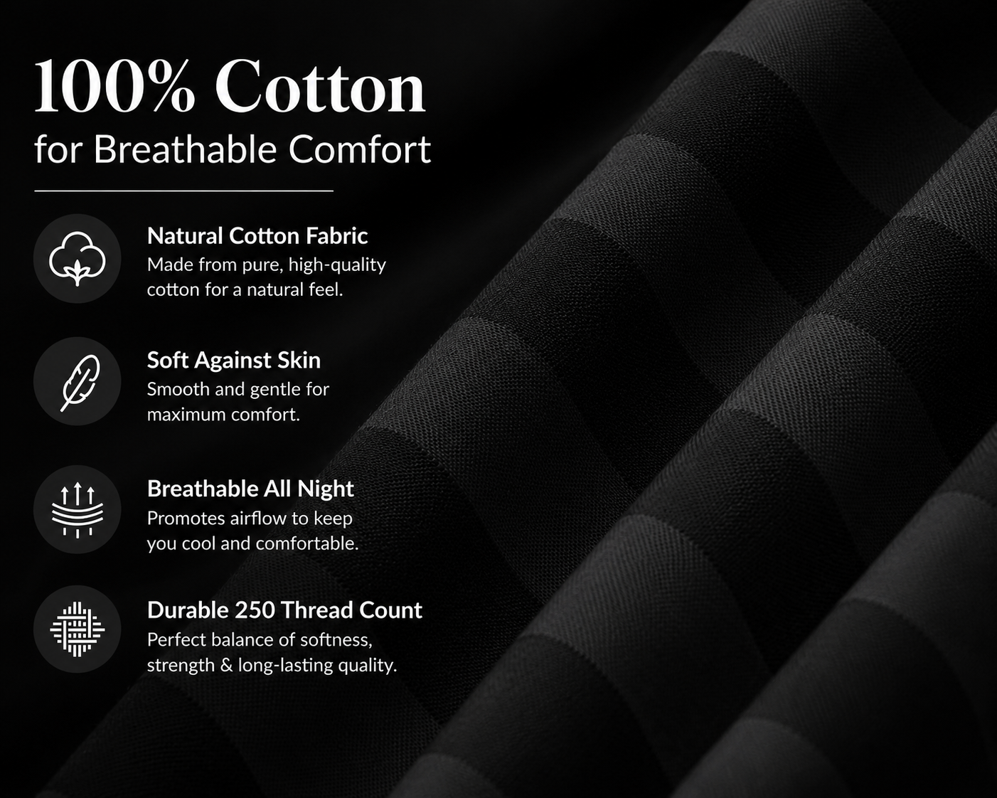 250 Thread Count Stripe Pillowcase Set – 100% Cotton Hotel Quality Bedding | Night Zone