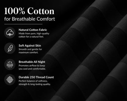 250 Thread Count Stripe Pillowcase Set – 100% Cotton Hotel Quality Bedding | Night Zone