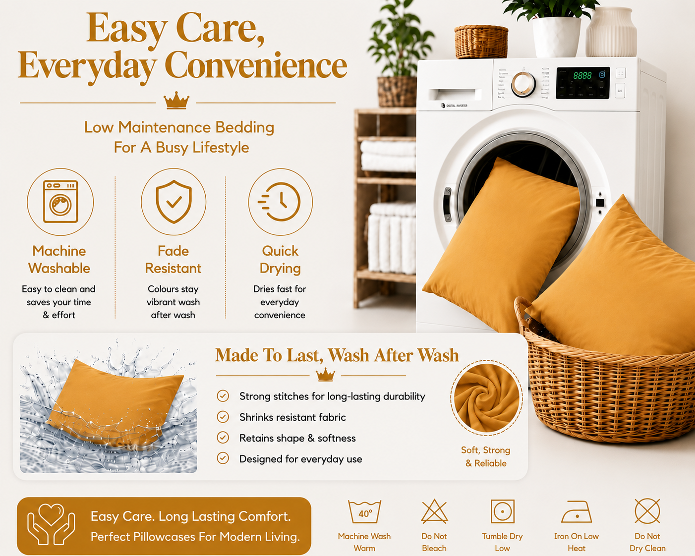 Housewife Polycotton Pillowcases Pair – Luxury Plain Dyed Easy Care Bedding | Night Zone