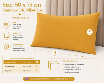 Housewife Polycotton Pillowcases Pair – Luxury Plain Dyed Easy Care Bedding | Night Zone