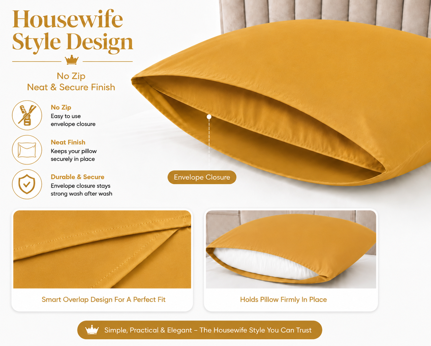 Housewife Polycotton Pillowcases Pair – Luxury Plain Dyed Easy Care Bedding | Night Zone