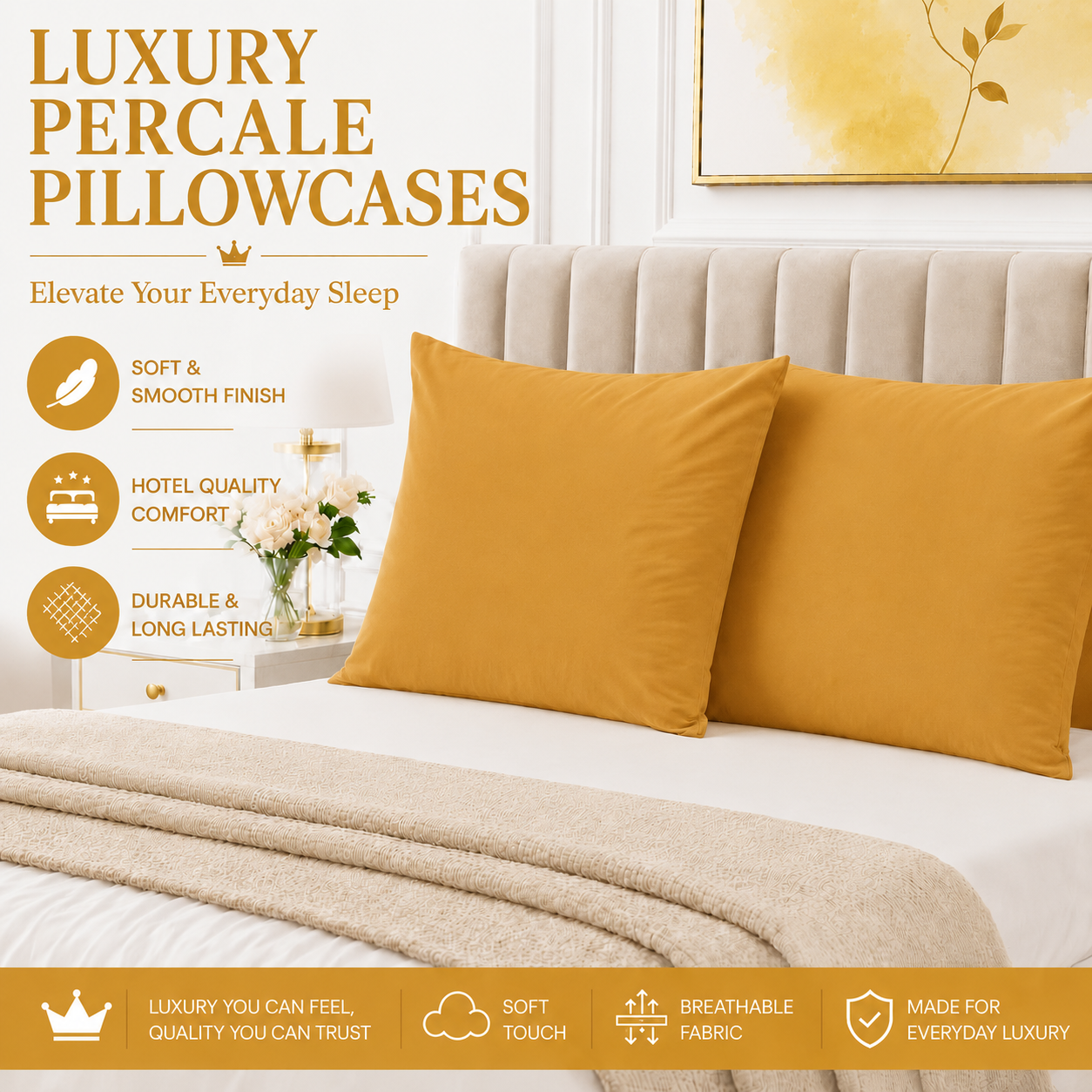 Housewife Polycotton Pillowcases Pair – Luxury Plain Dyed Easy Care Bedding | Night Zone