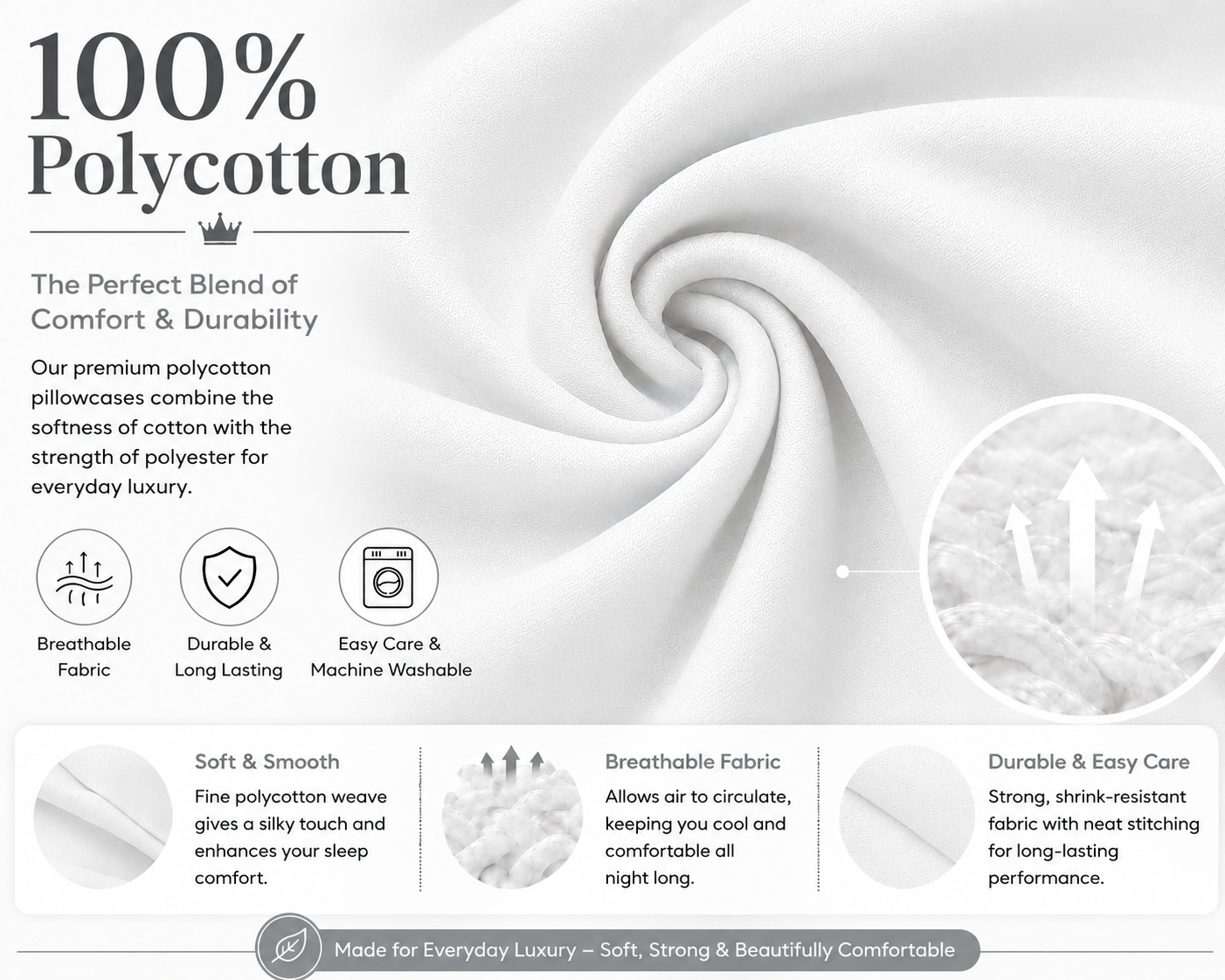 Housewife Polycotton Pillowcases Pair – Luxury Plain Dyed Easy Care Bedding | Night Zone