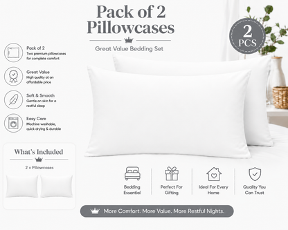 Housewife Polycotton Pillowcases Pair – Luxury Plain Dyed Easy Care Bedding | Night Zone