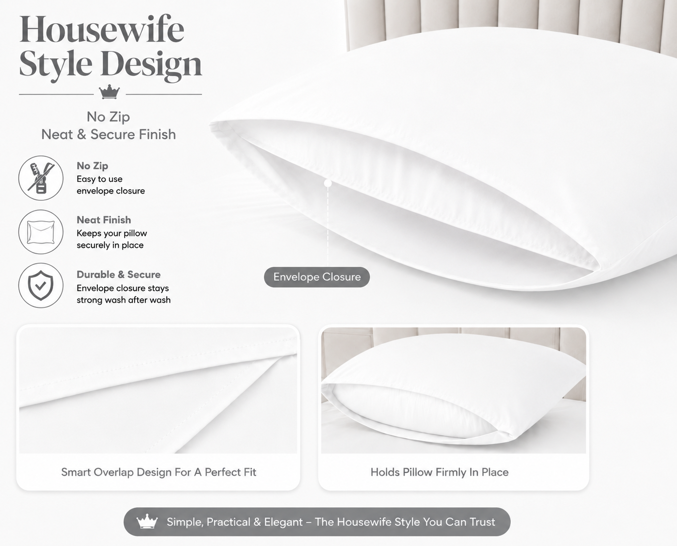 Housewife Polycotton Pillowcases Pair – Luxury Plain Dyed Easy Care Bedding | Night Zone