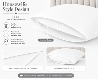 Housewife Polycotton Pillowcases Pair – Luxury Plain Dyed Easy Care Bedding | Night Zone