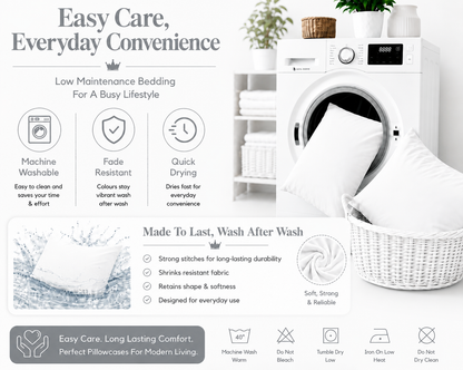 Housewife Polycotton Pillowcases Pair – Luxury Plain Dyed Easy Care Bedding | Night Zone