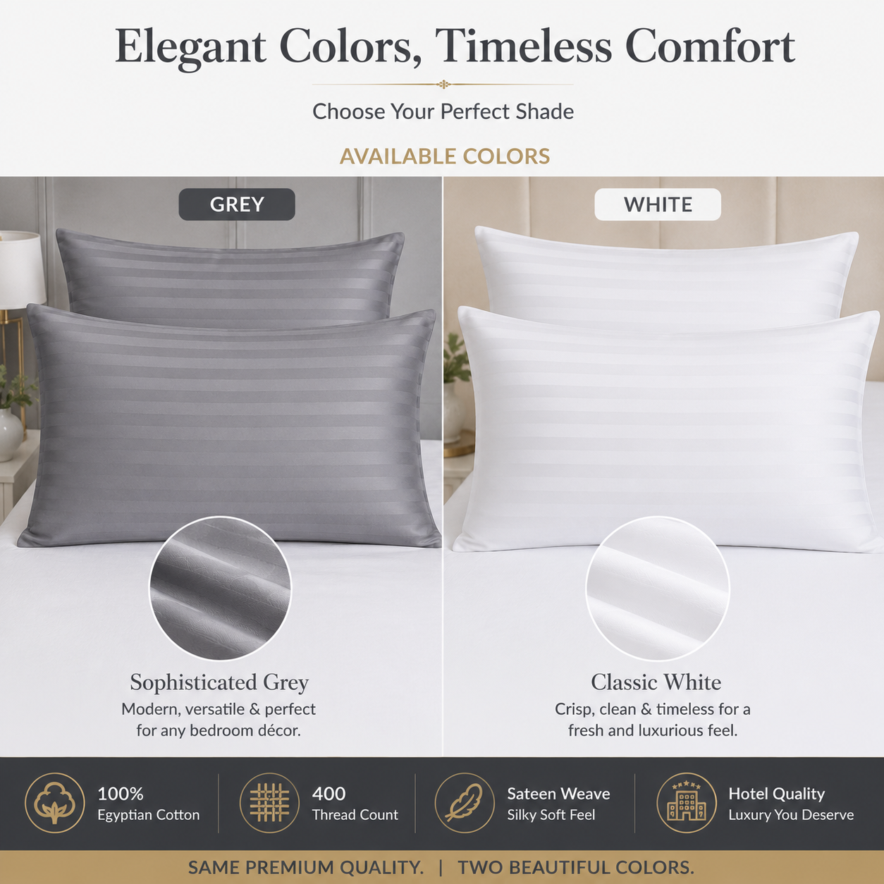 400 Thread Count Egyptian Cotton Stripe Pillow Cases – Hotel Quality Bedding | Night Zone