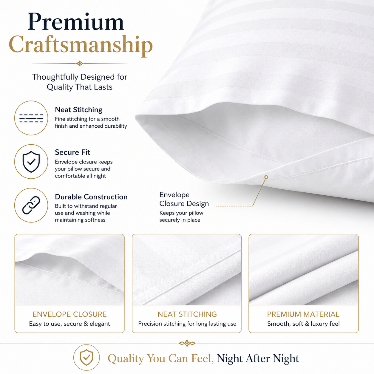 400 Thread Count Egyptian Cotton Stripe Pillow Cases – Hotel Quality Bedding | Night Zone