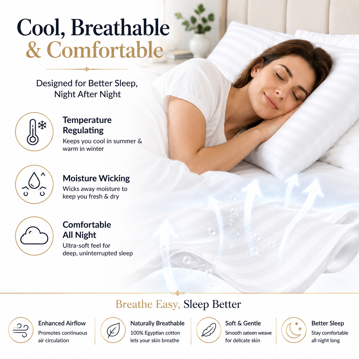 400 Thread Count Egyptian Cotton Stripe Pillow Cases – Hotel Quality Bedding | Night Zone