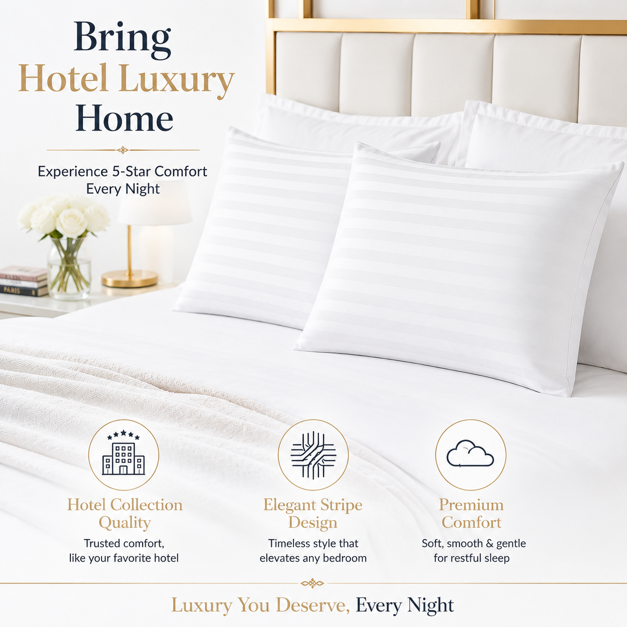 400 Thread Count Egyptian Cotton Stripe Pillow Cases – Hotel Quality Bedding | Night Zone