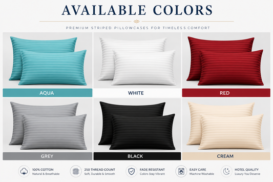 250 Thread Count Stripe Pillowcase Set – 100% Cotton Hotel Quality Bedding | Night Zone