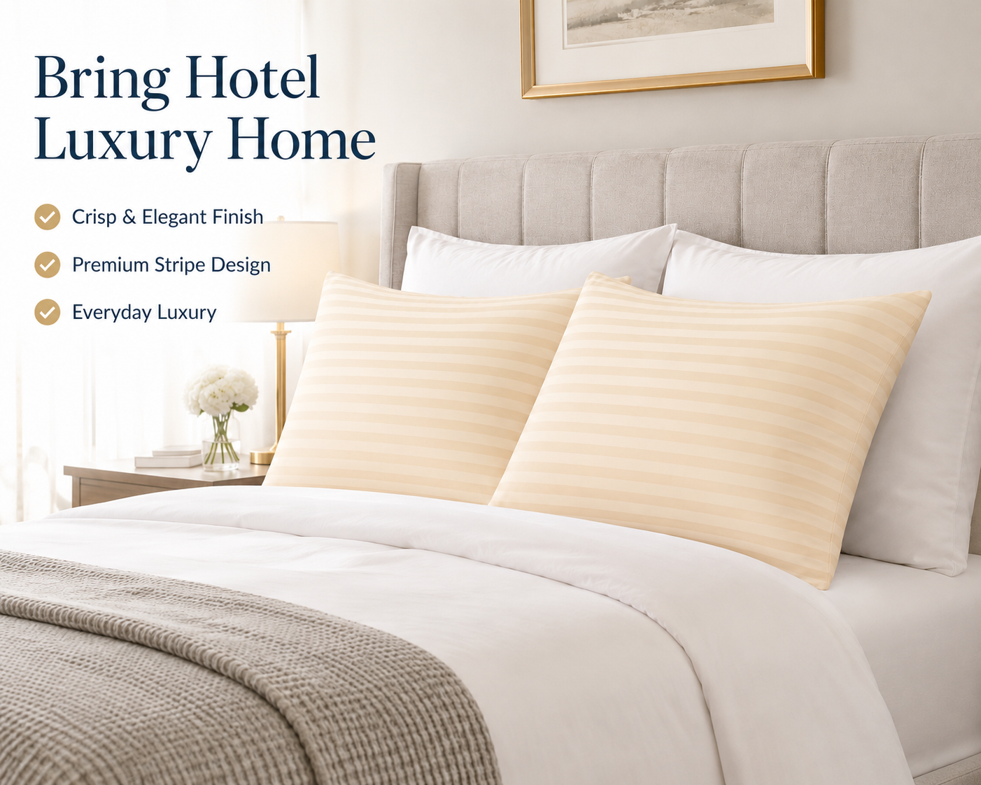 250 Thread Count Stripe Pillowcase Set – 100% Cotton Hotel Quality Bedding | Night Zone