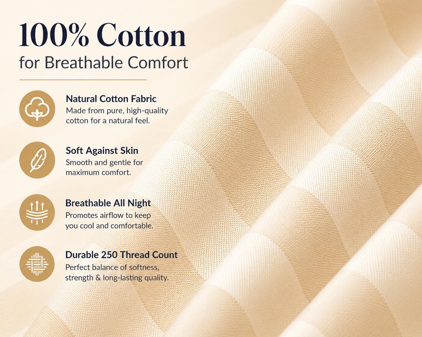 250 Thread Count Stripe Pillowcase Set – 100% Cotton Hotel Quality Bedding | Night Zone