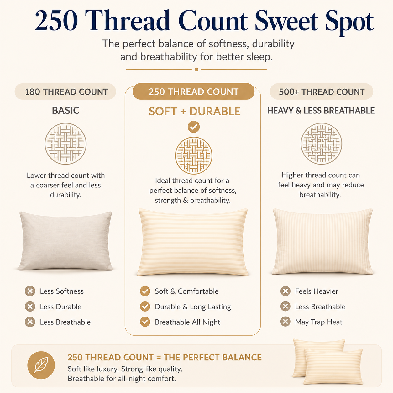 250 Thread Count Stripe Pillowcase Set – 100% Cotton Hotel Quality Bedding | Night Zone