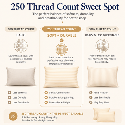 250 Thread Count Stripe Pillowcase Set – 100% Cotton Hotel Quality Bedding | Night Zone