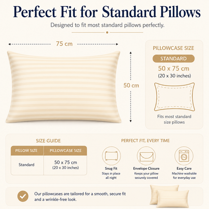 250 Thread Count Stripe Pillowcase Set – 100% Cotton Hotel Quality Bedding | Night Zone