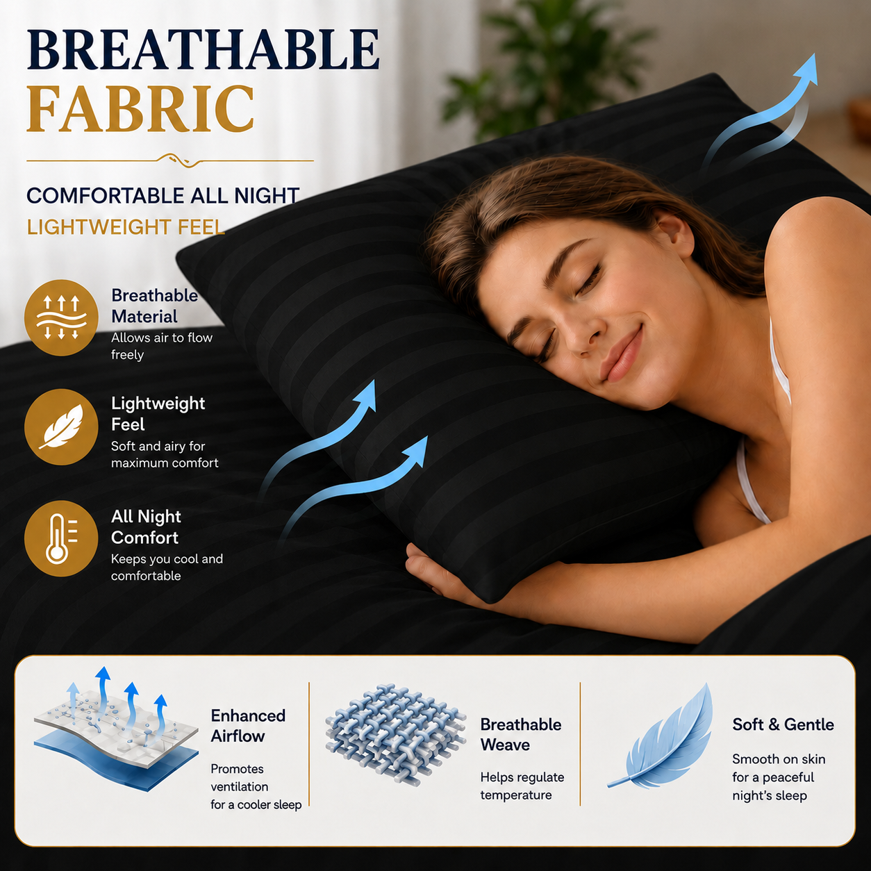 Microfiber Stripe Pillowcase Set of 2 – Soft Hotel Quality Bedding | Night Zone
