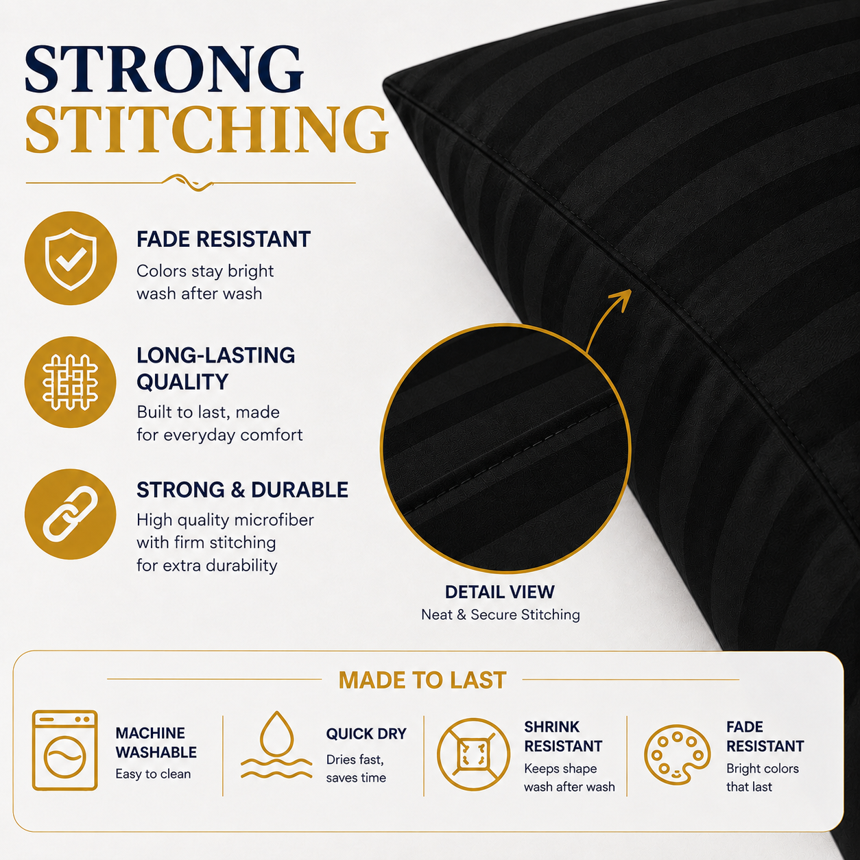Microfiber Stripe Pillowcase Set of 2 – Soft Hotel Quality Bedding | Night Zone