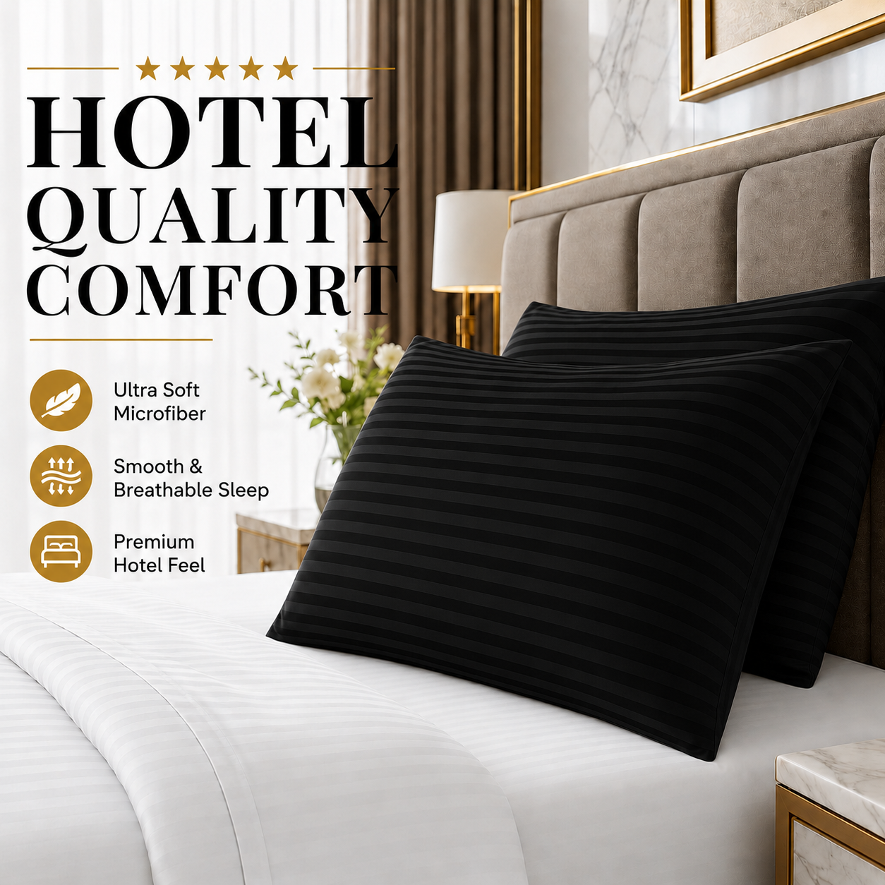 Microfiber Stripe Pillowcase Set of 2 – Soft Hotel Quality Bedding | Night Zone