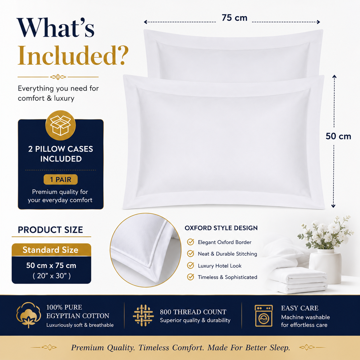 800 Thread Count Egyptian Cotton Pillow Cases – Luxury Hotel Quality Bedding | Night Zone