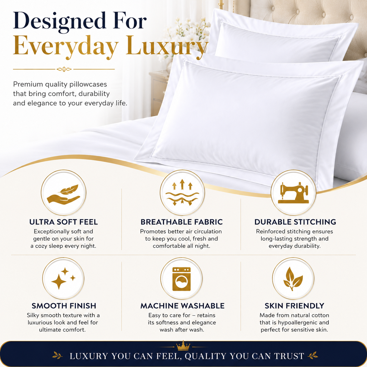 800 Thread Count Egyptian Cotton Pillow Cases – Luxury Hotel Quality Bedding | Night Zone