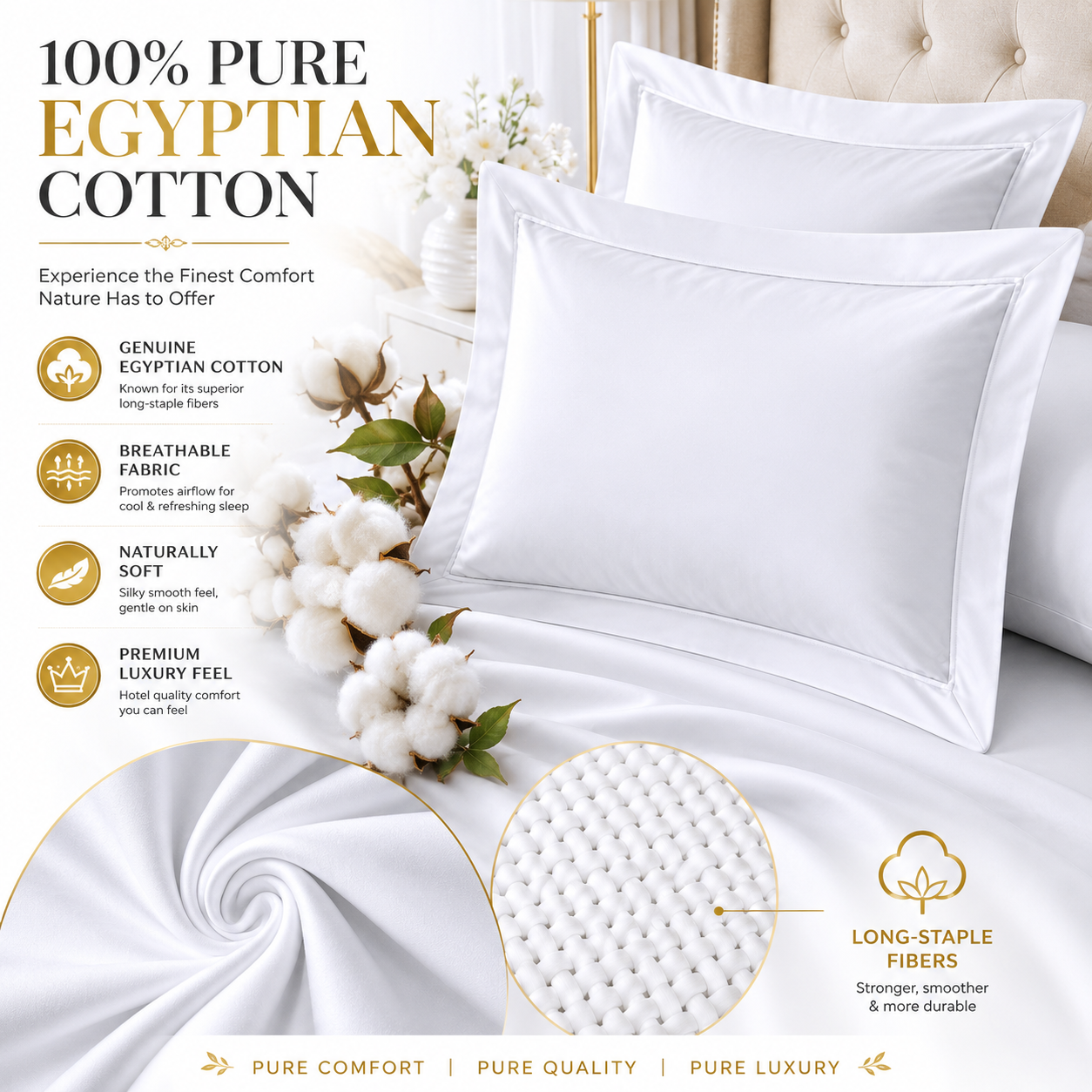 800 Thread Count Egyptian Cotton Pillow Cases – Luxury Hotel Quality Bedding | Night Zone