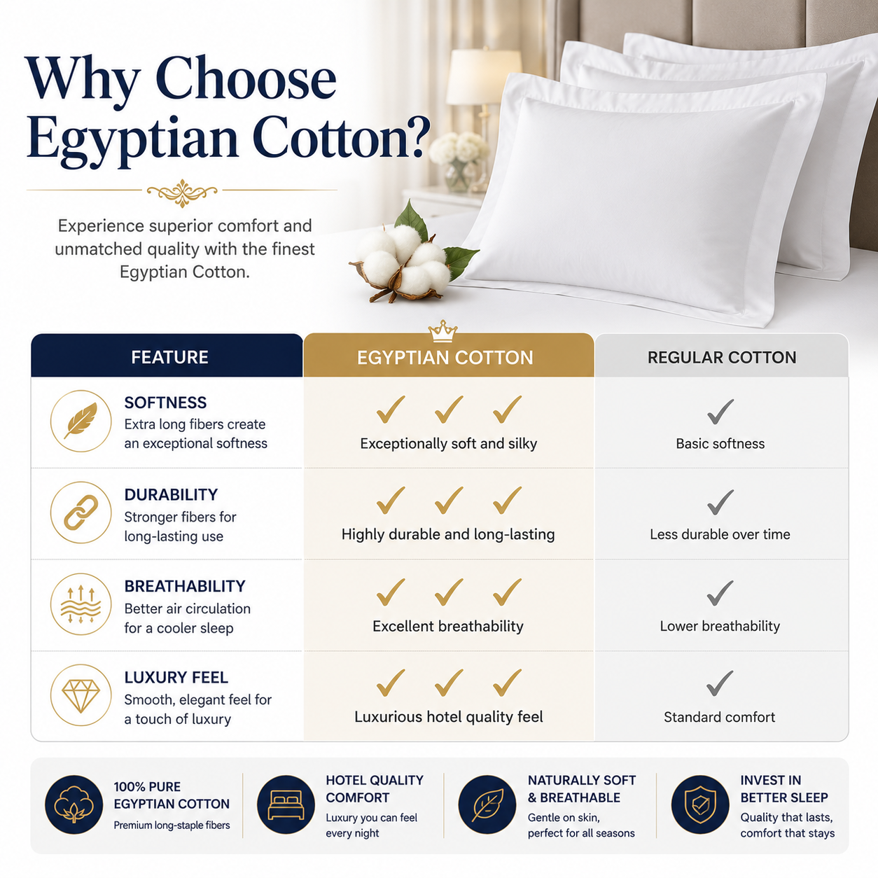 400 Thread Count Egyptian Cotton Pillow Case – Luxury Hotel Quality Bedding | Night Zone