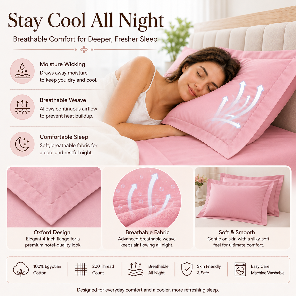 200 Thread Count Egyptian Cotton Pillowcases Pair – Hotel Quality Bedding | Night Zone