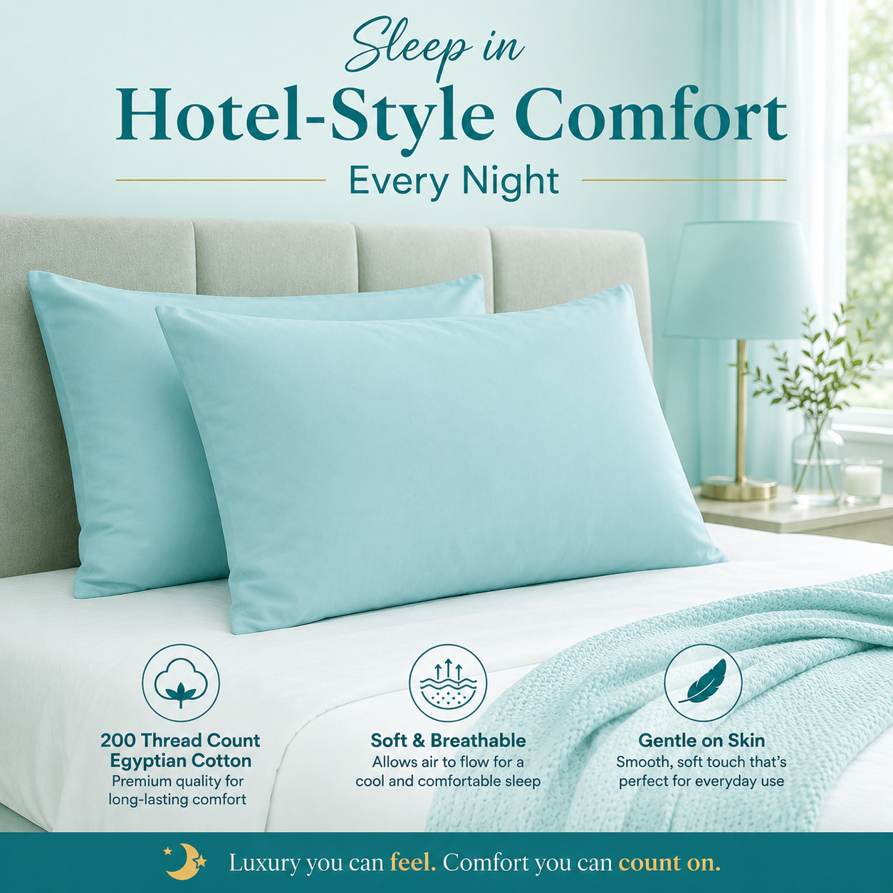 200 Thread Count Egyptian Cotton Pillowcases Pair – Hotel Quality Bedding | Night Zone