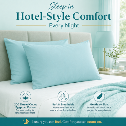 200 Thread Count Egyptian Cotton Pillowcases Pair – Hotel Quality Bedding | Night Zone
