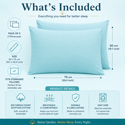 200 Thread Count Egyptian Cotton Pillowcases Pair – Hotel Quality Bedding | Night Zone