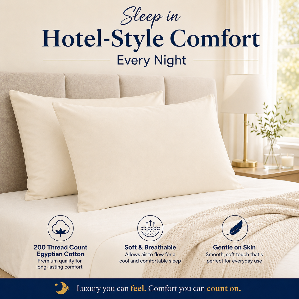200 Thread Count Egyptian Cotton Pillowcases Pair – Hotel Quality Bedding | Night Zone