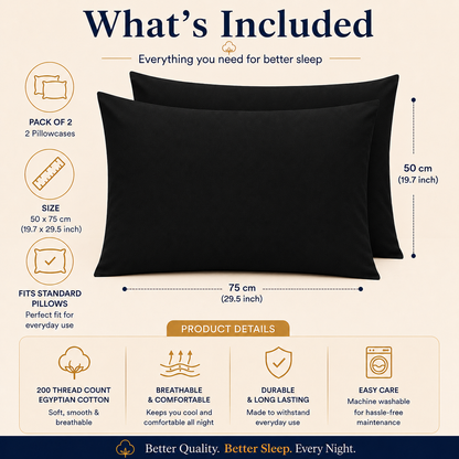 200 Thread Count Egyptian Cotton Pillowcases Pair – Hotel Quality Bedding | Night Zone