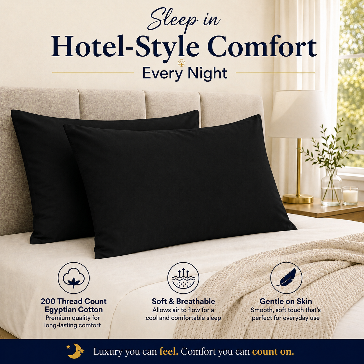 200 Thread Count Egyptian Cotton Pillowcases Pair – Hotel Quality Bedding | Night Zone