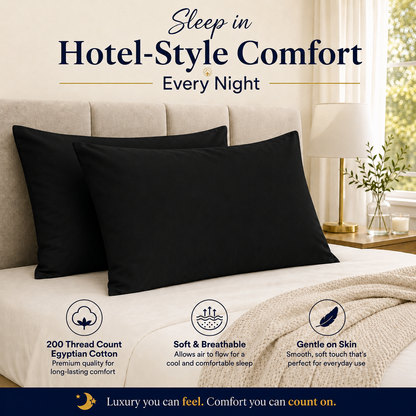 200 Thread Count Egyptian Cotton Pillowcases Pair – Hotel Quality Bedding | Night Zone