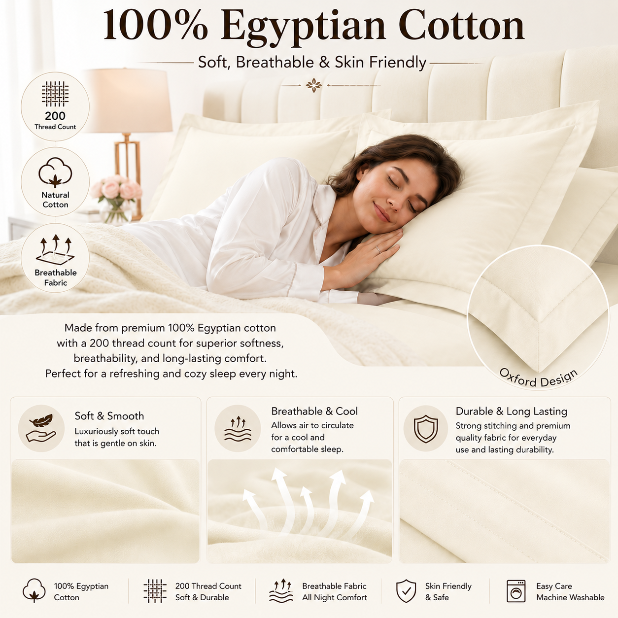 200 Thread Count Egyptian Cotton Pillowcases Pair – Hotel Quality Bedding | Night Zone