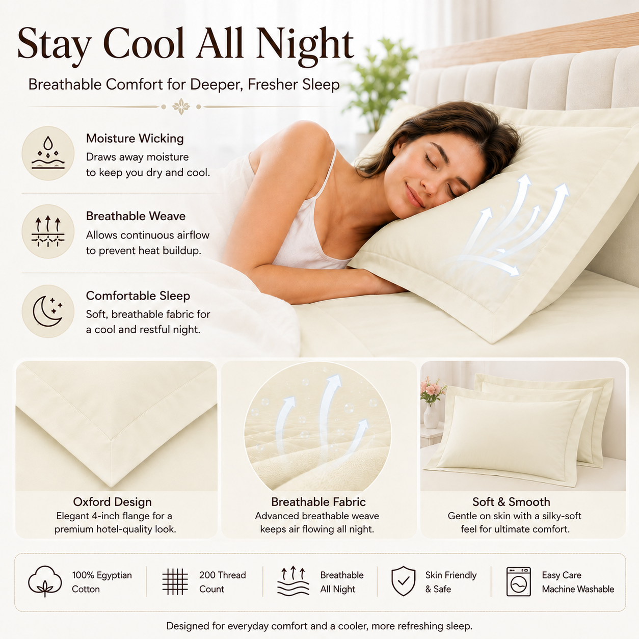 200 Thread Count Egyptian Cotton Pillowcases Pair – Hotel Quality Bedding | Night Zone